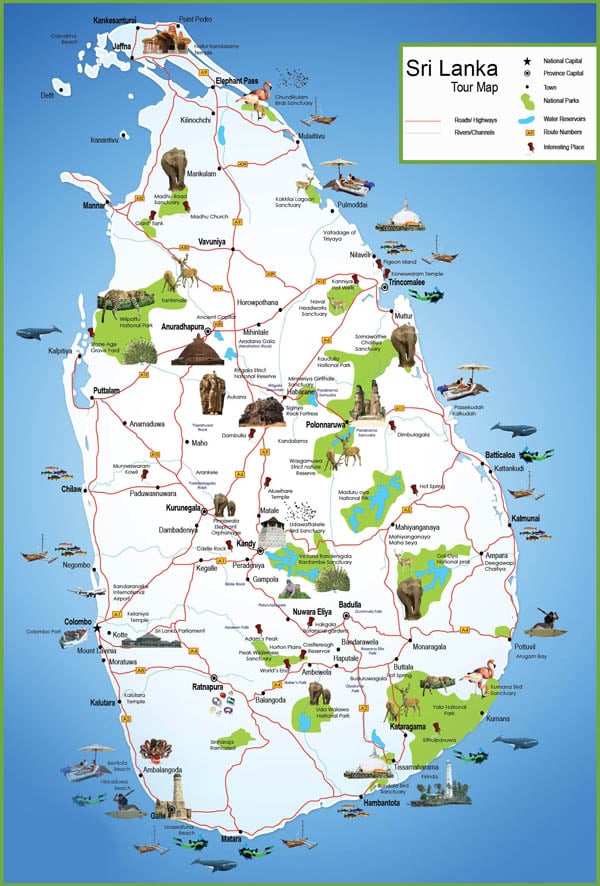 Holiday Places in Sri Lanka map